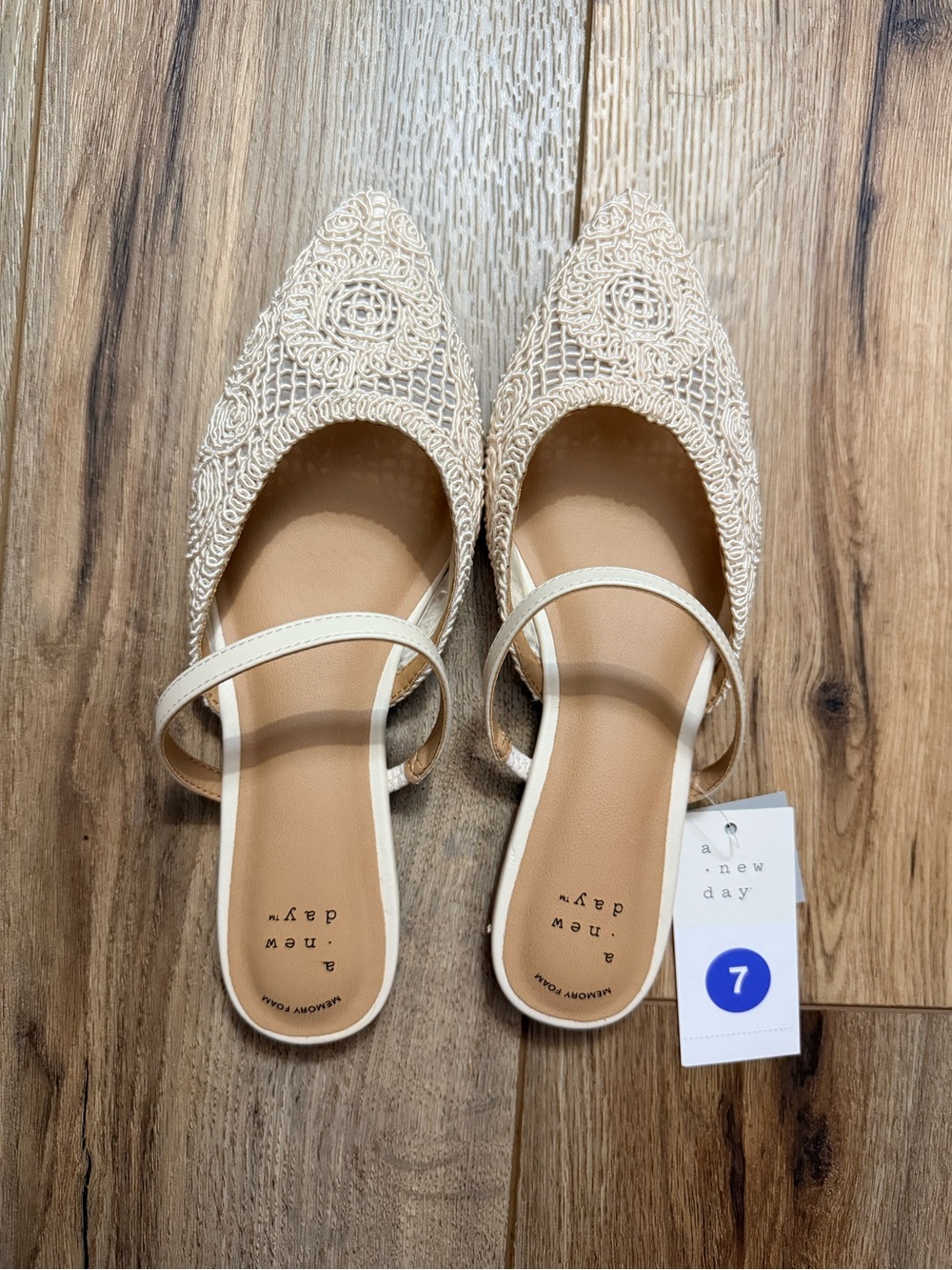 Cream Crochet Pointed-Toe Flats